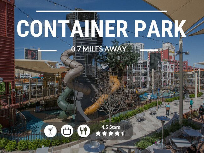 Offbeat shopping center built from shipping containers, plus galleries & courtyard with playground.