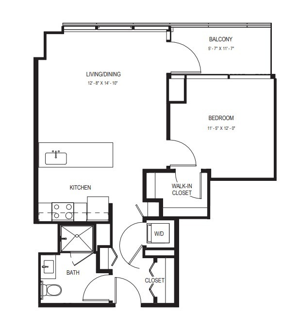 One Bedroom A-03.1 - 700 Sq. Ft. - Floors 5-25 - Wolf Point West Apartments