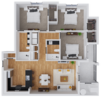 1,285 square foot, three bedroom, two bath apartment home