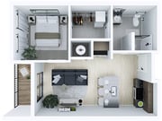 1A 1br, 1ba Floorplan - 522 SF