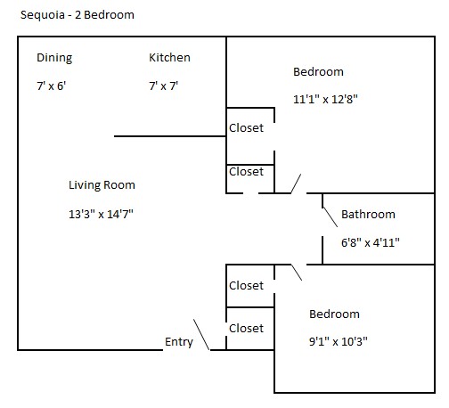 Floor Plan - 2 bedroom 1 bath Apartment