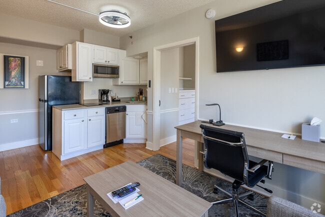 1BR, 1BA - 414SF - Kitchen and Living Room