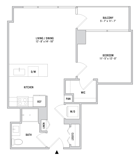One Bedroom A-03.1 - 700 Sq. Ft. - Floors 26-46 - A-03.1