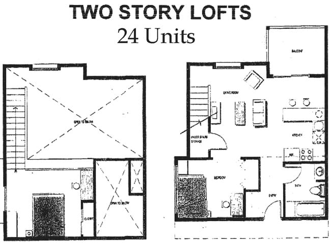 Two Story Lofts Floor Plan, 24 units, 800SF - El Adobe Condominiums