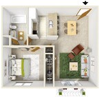 1 Bedroom/1Bath 3D Floor Plan