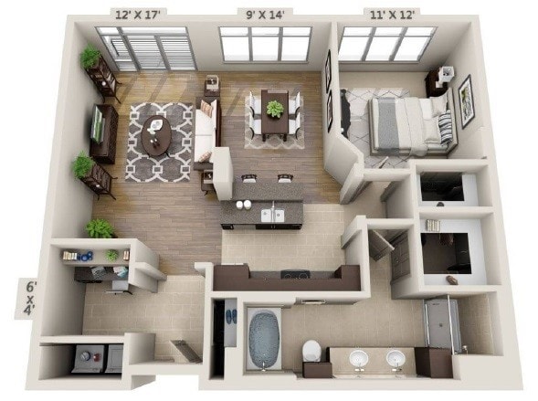 Ashton South End - A1F - 1 Beds - 1 Baths - 1020 Sq. ft. - A1F