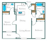 2D two-bedroom Floor Plan