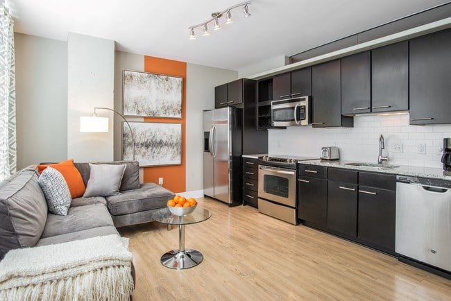Apartment Kitchen and Living Area at The Leo