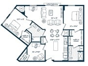 Two Bedroom Two Bath Den (1283 SF)