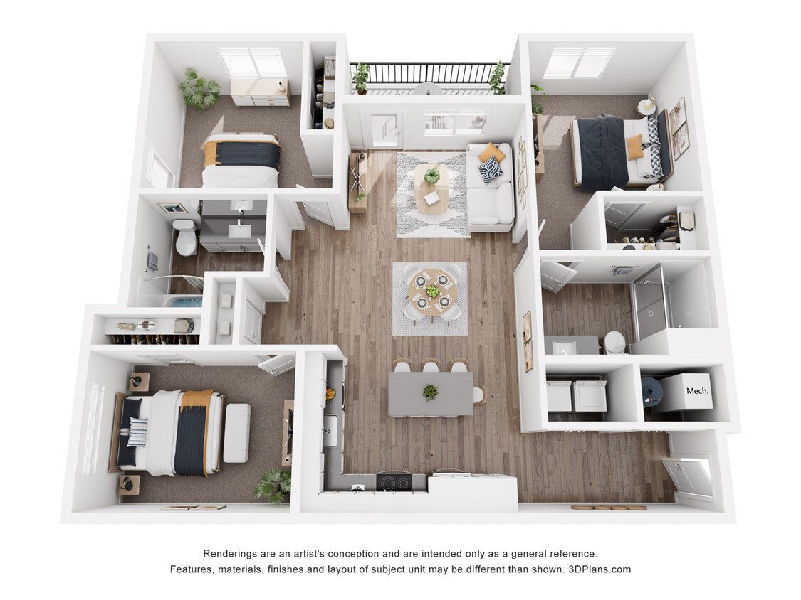3A-Three Bed Two Bath 1,248 Square Feet - 3A Three Bedroom