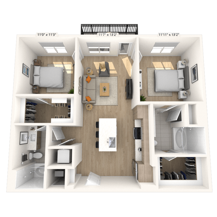 Floor Plan - B1 2x2 1058 SF