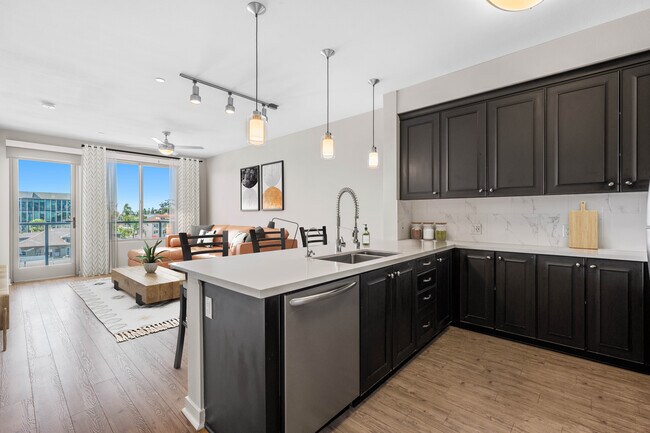 Kitchen, living, and dining area