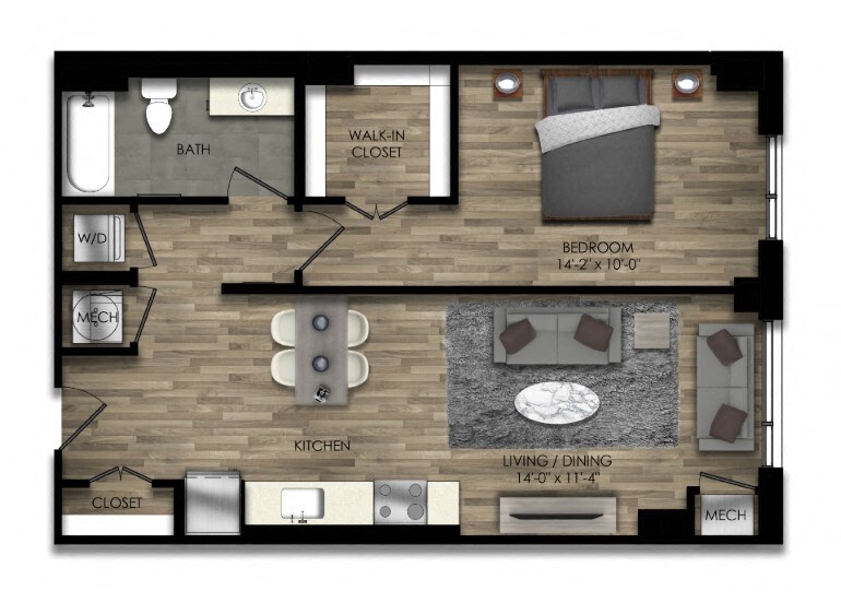 Floor Plan - 1 Bed/1 Bath-27W