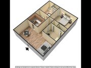 Stoneridge 2 bedroom, 2 bathroom 3D floor plan