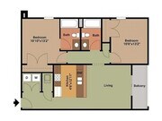 2 Bedroom, 2 Bathroom Market Street Floor Plan 2D