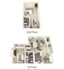 1BR / 2BA floor plan Silver Oak Apartments