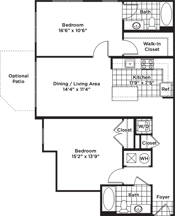 Floor Plan - 2 Bedroom 2 Bath - B14 Affordable 80%