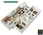 3D 2 Bed x 2 Bath Floorplan - All Styles