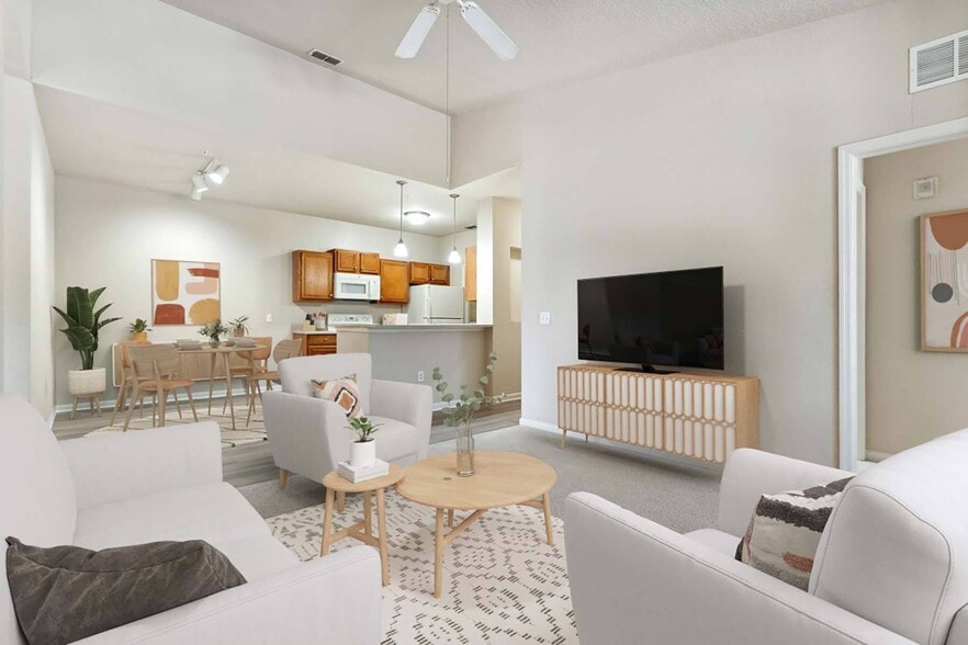 Living room with plush carpeting