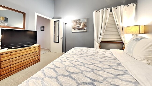 upstairs queen casper memory foam bedroom dark out shades new silent windows AC - 1530 Empire Ave Unit Snowcrest 305