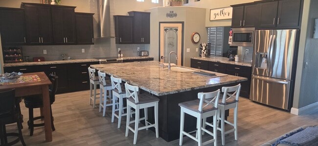 Kitchen and island
