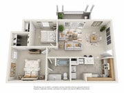 2BR/1BA 3D Floorplan