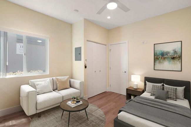 Studio apartment home bedroom and living room