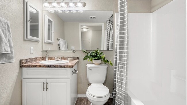 Brighten your day in a beautifully remodeled bathroom. Immerse yourself in vanity lighting, granite-styled counters, and mirrors that shine like stars.