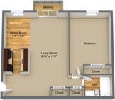 1BR, 1BA - 680 SF