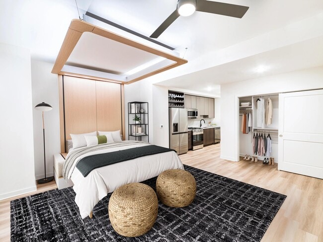 Select studio homes at Modera Parkside in Atlanta feature Ori Beds for flexible living, paired with wide-plank flooring and easy access to Midtown.