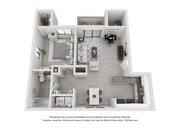 A 3D floor plan rendering of The Capri