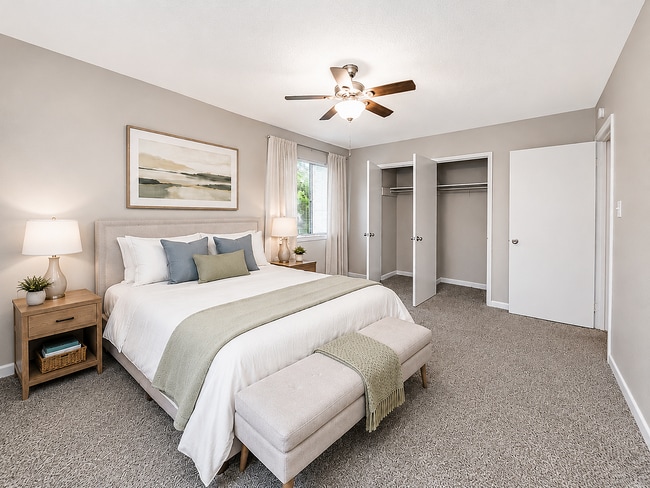 Cozy bedroom with carpet & generous closet space