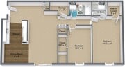 2HAB, 1BA - 1,100 ft²