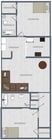 Sophisticated 2D floor plan showcasing 2 spacious bedrooms, modern kitchen, cozy living room, and convenient laundry area.