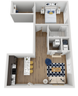 Explore this chic apartment layout with contemporary design and open living area.