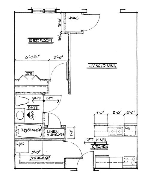 1BR/1BA - One Bedroom - 602 Sq.Ft.