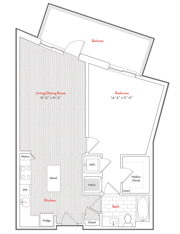 Floor Plan - 1 Bed  1 Bath-B