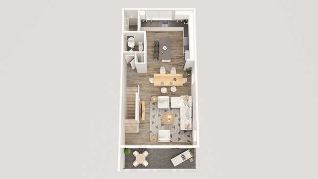 Second Floor: Living, Kitchen, Balcony & 1/2 Bath