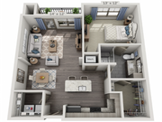 Los planos de planta son representaciones de artistas. Todas las dimensiones son aproximadas. El producto real y las especificaciones pueden variar en dimensiones o detalles. No todas las funciones están disponibles en todos los apartamentos. Los precios y la disponibilidad están sujetos a cambios.