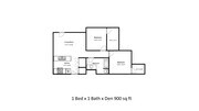 1 Bed x 1 Bath x Den 900 sq ft