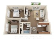 2 Bed / 1 Ba - Brooks Floor Plan