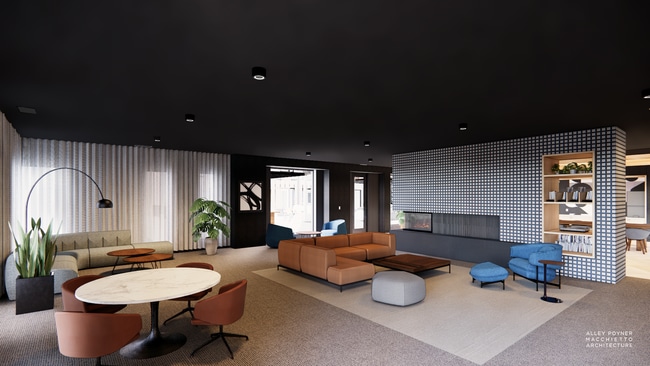 Resident lounge with fireplace - FRAME Apartments
