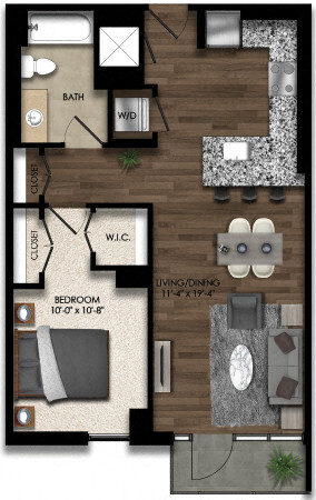 Floor Plan - 1 Bed/1 Bath-3E