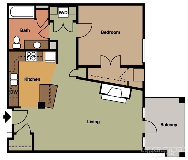 One Bed - B Floor Plan - Van Buren Place