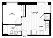 Explore this stylish one bedroom floor plan, optimizing every inch for comfort and functionality.