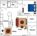 1 Bedroom 830 sq ft