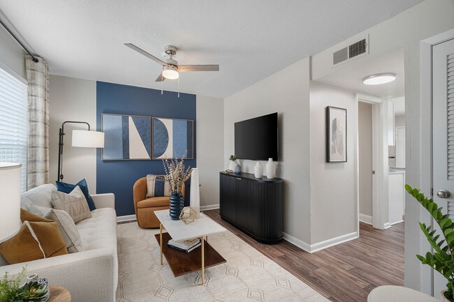 Living room with hardwood-style flooring