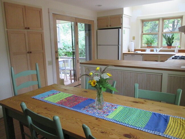 Bright skylit kitchen & dining room leading to back porch - 411 2nd St Apartments