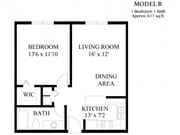 Model B - 1 Bedroom, 1 Bath