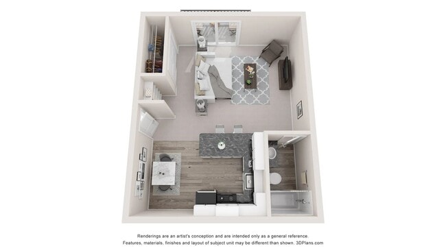 A 3D floor plan rendering of The Cape.